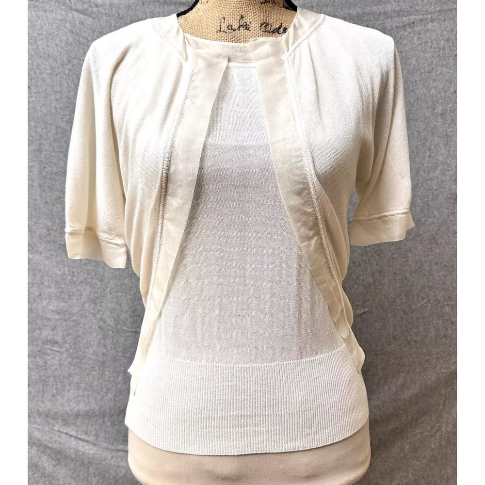 GIAMBATTISTA VALLI Cream Knit Cotton/Silk Short Sleeve Twin Set Sweaters SZ XS